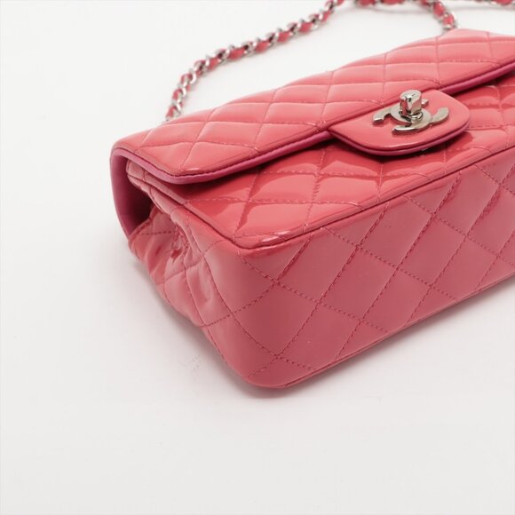 Authentic CHANEL Pink Patent Quilted Single Flap Bag Chain Purse - Picture 4 of 10